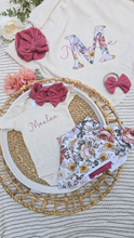 Load image into Gallery viewer, Personalized Baby Girl Outfit | Oatmeal Beige Bodysuit  Pink Baby Name
