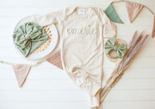 Load image into Gallery viewer, Personalized Newborn Baby Girl Outfit | Oatmeal Romper Pastel Pink Baby Name
