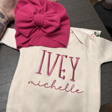 Load image into Gallery viewer, Personalized Baby Girl Newborn Outfit | Natural Oatmeal Romper Custom Color Baby Name
