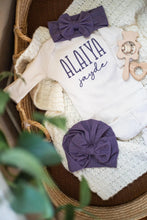Load image into Gallery viewer, Personalized Baby Girl Newborn Outfit | Natural Oatmeal Romper Custom Color Baby Name
