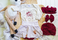 Personalized  Baby Outfit | Oatmeal Bodysuit Cute Reindeer Skirt Red Baby Name - Christmas
