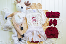 Load image into Gallery viewer, Personalized  Baby Outfit | Oatmeal Bodysuit Cute Reindeer Skirt Red Baby Name - Christmas

