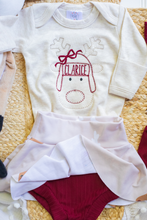 Load image into Gallery viewer, Personalized  Baby Outfit | Oatmeal Bodysuit Cute Reindeer Skirt Red Baby Name - Christmas
