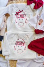 Load image into Gallery viewer, Personalized  Baby Outfit | Oatmeal Bodysuit Cute Reindeer Skirt Red Baby Name - Christmas
