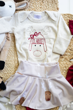 Load image into Gallery viewer, Personalized  Baby Outfit | Oatmeal Bodysuit Cute Reindeer Skirt Red Baby Name - Christmas

