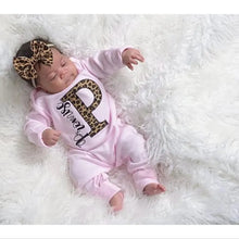 Load image into Gallery viewer, Personalized Baby Girl Outfit Oatmeal Romper With Leopard Big Initial Black Baby Name - style:  oatmealleopard
