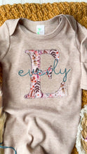 Load and play video in Gallery viewer, Personalized Baby Girl Outfit | Mocha Brown Knotted Gown Floral Pink Teal Baby Name
