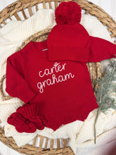 Load image into Gallery viewer, Personalized Red Baby Christmas Sweater Romper

