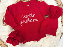 Load image into Gallery viewer, Personalized Red Baby Christmas Sweater Romper
