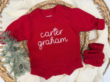 Load image into Gallery viewer, Personalized Red Baby Christmas Sweater Romper
