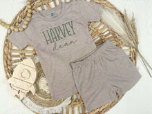 Load image into Gallery viewer, Personalized Boy Shirt and Shorts Set | Mocha Custom Name Outfit
