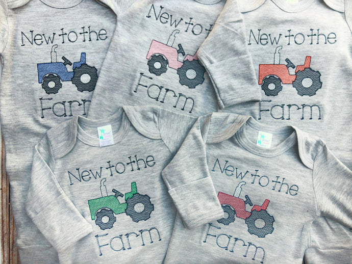 Farm Barnyard Embroidered Shirt or Bodysuit for Boys or Girls Barn Tractor Hay Personalized Shirt