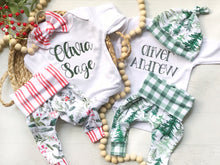 Load image into Gallery viewer, Pine trees baby outfit, baby boy coming home outfit, Christmas outfit for boy, forest baby boy outfit
