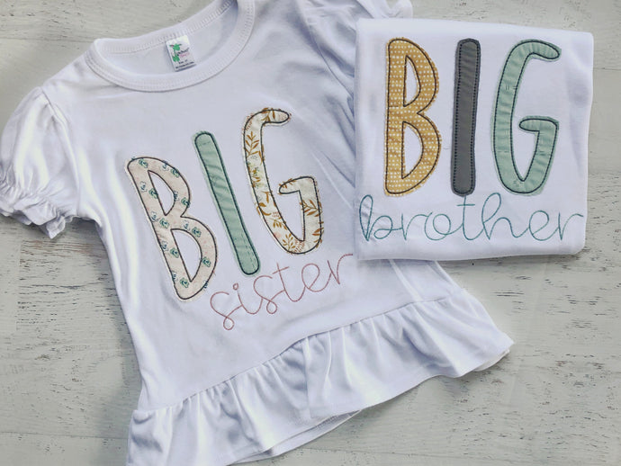 Personalized big sister, big brother, baby matching outfits, matching sibling shirts, made to match outfits, hospital outfits