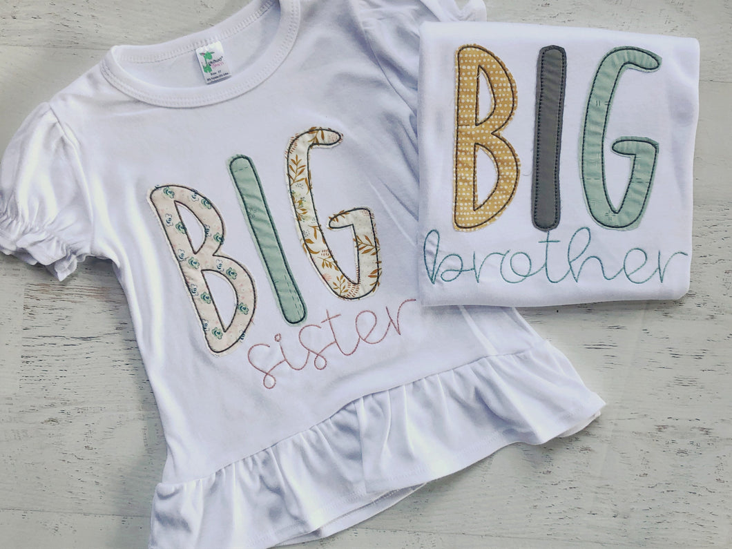 Personalized big sister, big brother, baby matching outfits, matching sibling shirts, made to match outfits, hospital outfits