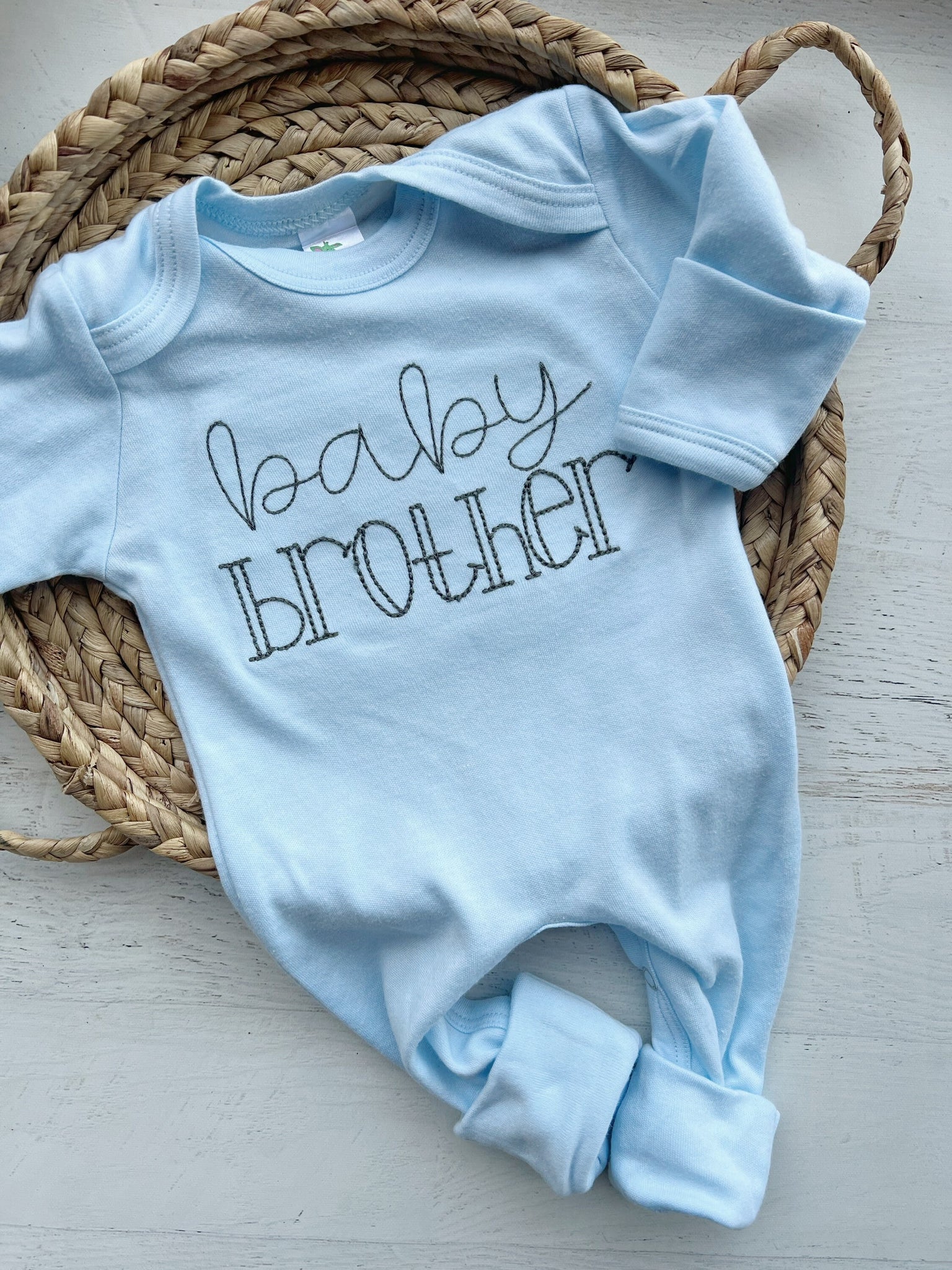 Blue Baby Brother Newborn Coming Home Outfit Embroidered