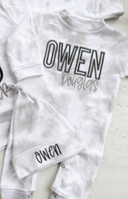 Load image into Gallery viewer, Personalized smokey gray matching custom name big brother sweat shirt romper matching newborn siblings outfit pictures for boy sweat shirt
