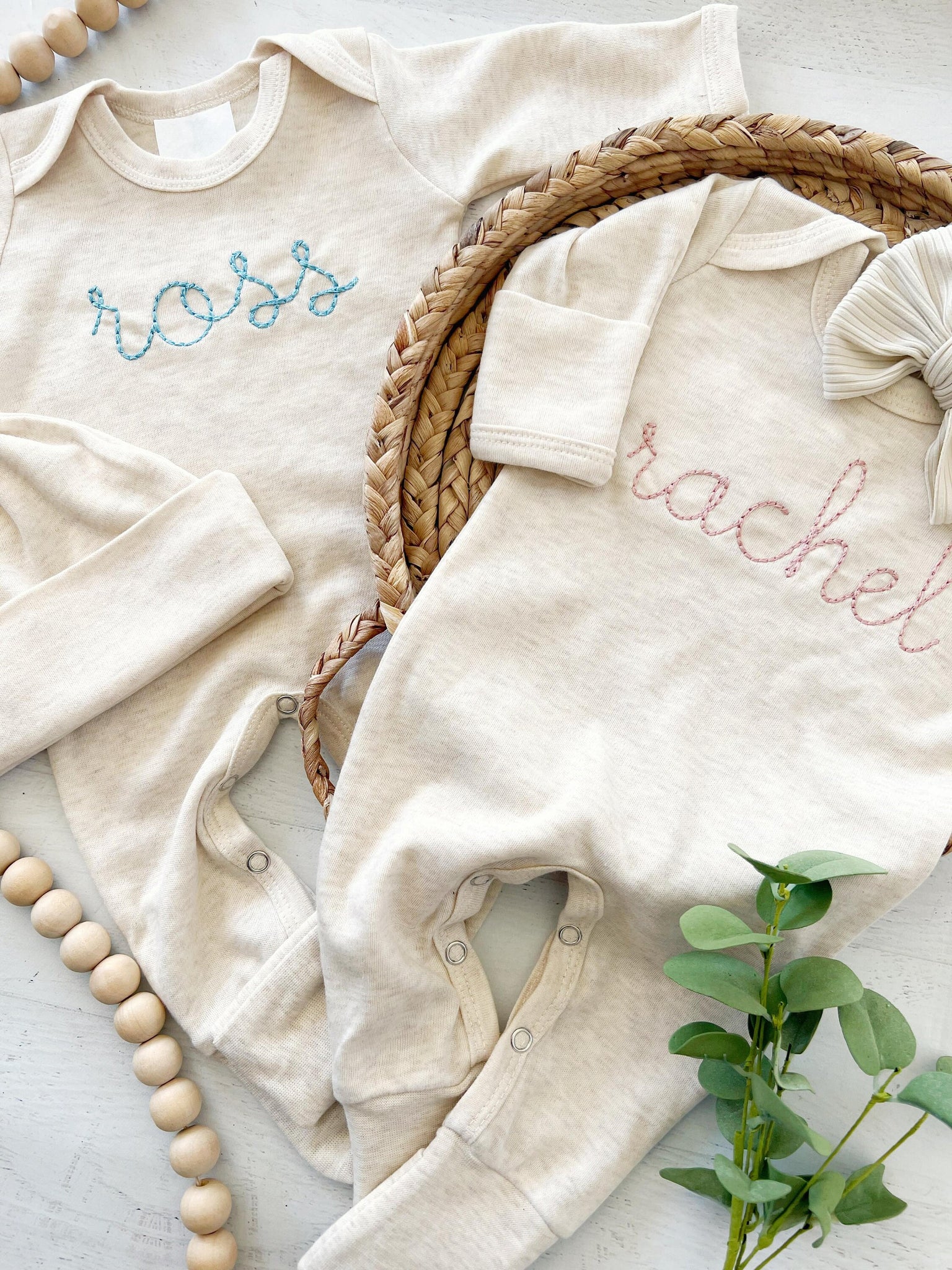 Personalized Newborn Twins Baby Outfit Matching Minimalist Stitch