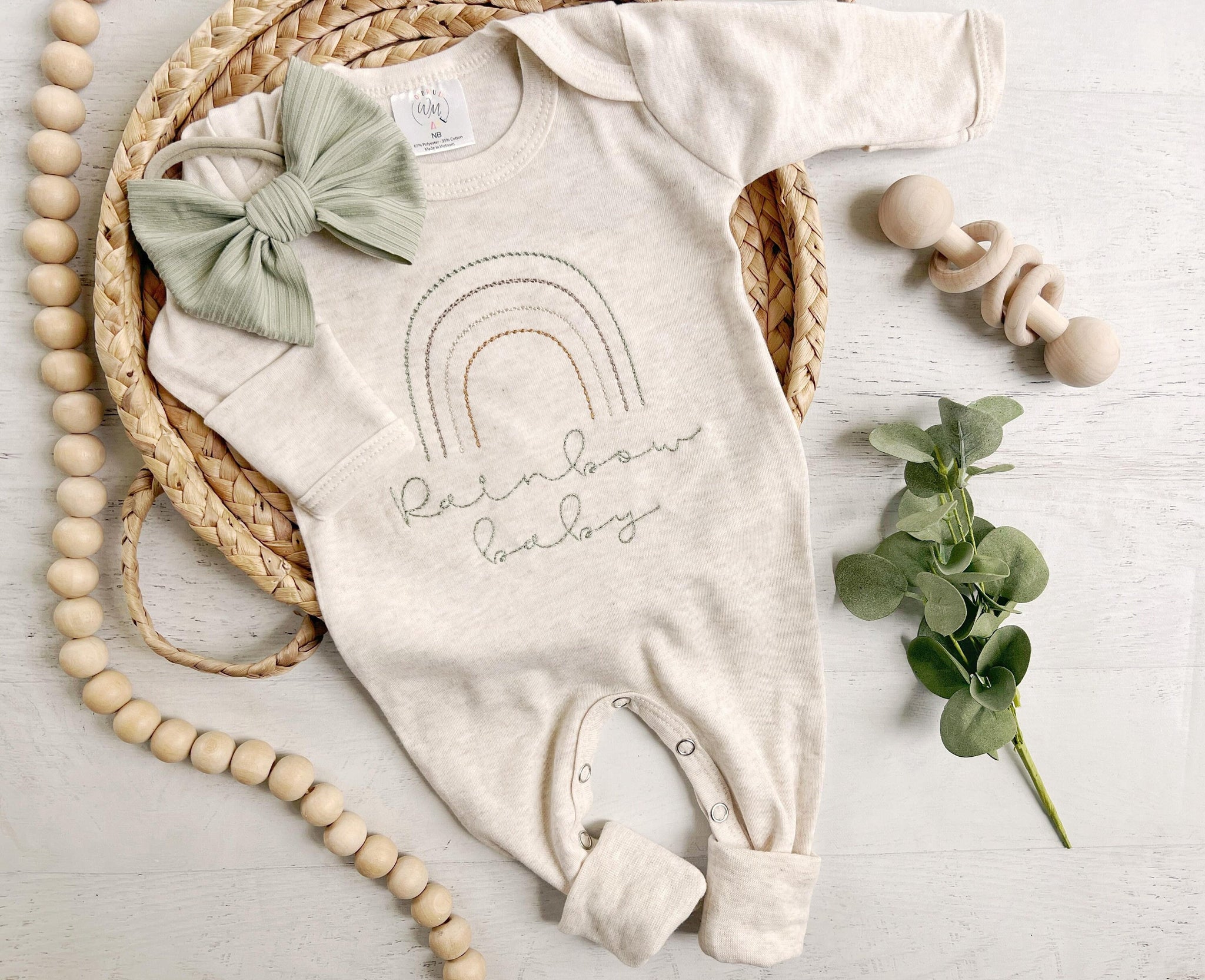 Neutral Tone Boho Baby Girl Outfit With A Sweet Muted Rainbow