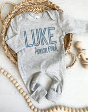 Load image into Gallery viewer, Personalized name blue baby newborn outfit coming home outfit for baby boy baby outfit pictures hospital outfit for boy baby shower gift
