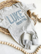 Load image into Gallery viewer, Personalized name blue baby newborn outfit coming home outfit for baby boy baby outfit pictures hospital outfit for boy baby shower gift
