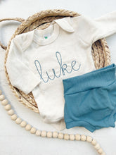 Load image into Gallery viewer, Personalized blue newborn outfit, custom name boy, coming home outfit for baby boy, baby boy outfit, hospital outfit for boy family pictures
