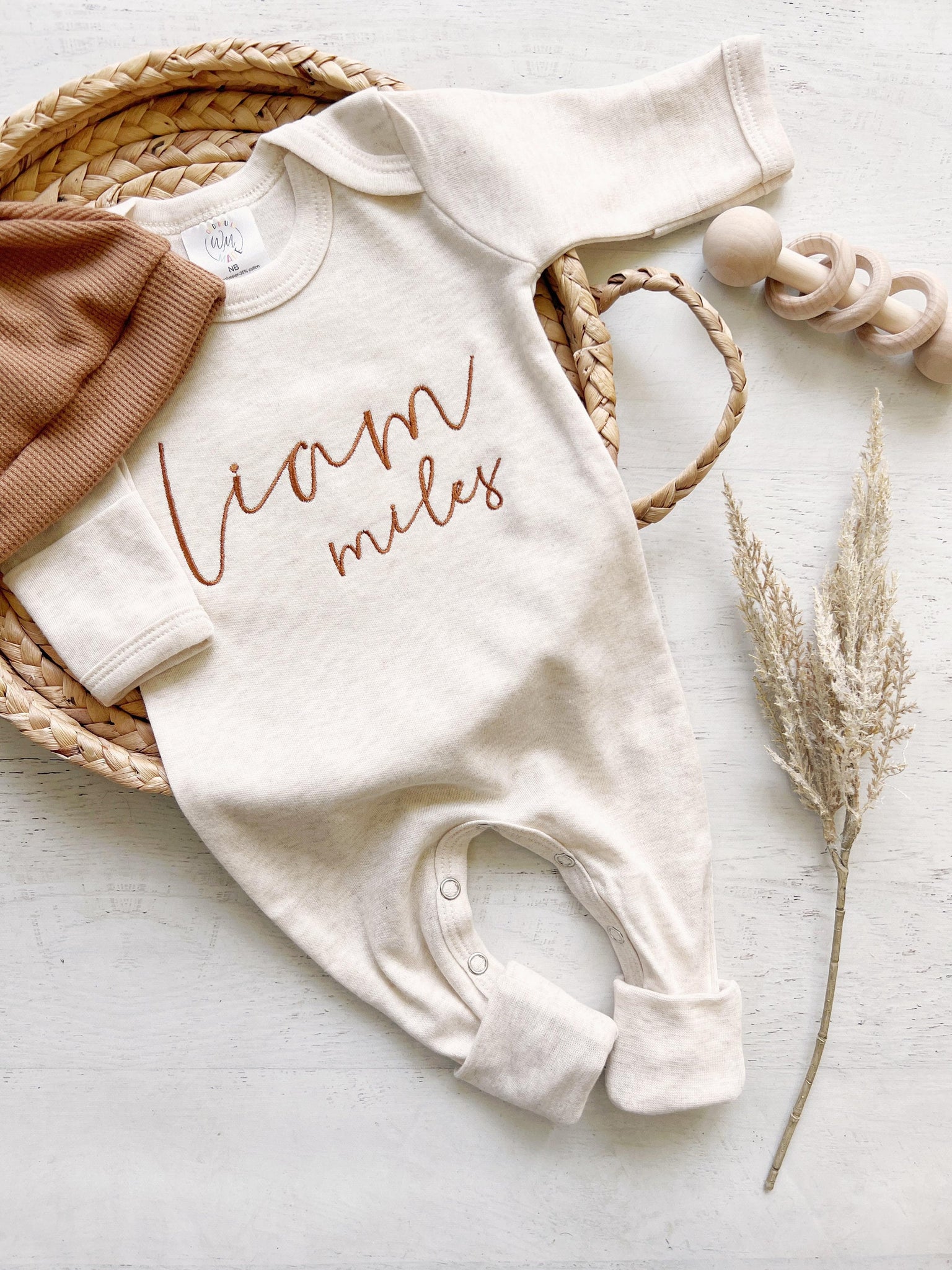 Personalized Baby Boy Outfit | Oatmeal Romper Cafe Baby Name - Fall Li ...