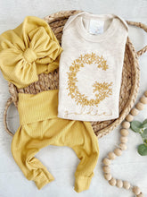 Load image into Gallery viewer, Personalized Golden yellow newborn outfit,custom name girl, coming home outfit for baby girl, baby girl outfit hospital outfit girl bodysuit
