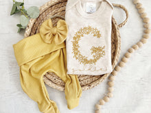 Load image into Gallery viewer, Personalized Golden yellow newborn outfit,custom name girl, coming home outfit for baby girl, baby girl outfit hospital outfit girl bodysuit
