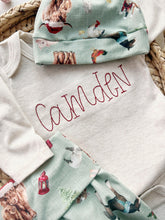 Load image into Gallery viewer, Personalized newborn outfit custom name boy girl coming home outfit for baby boy girl outfit hospital outfit boy Christmas characters farm
