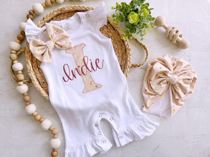 personalized baby shower gift baby girl white summer romper with ruffles custom name monogram