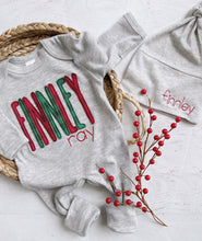 Load image into Gallery viewer, Personalized Newborn Baby Outfit | Gray Romper Baby Name Christmas Plaid Edition -Finnley Ray
