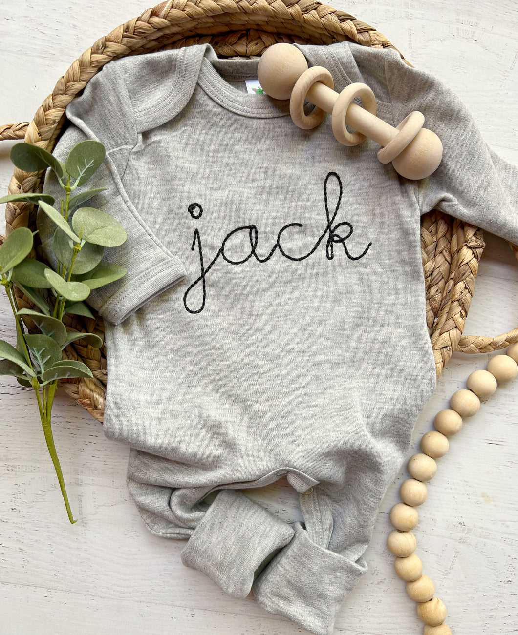 Personalized Baby Boy Outfit | Gray on Gray Baby Name Romper - Jack Gray